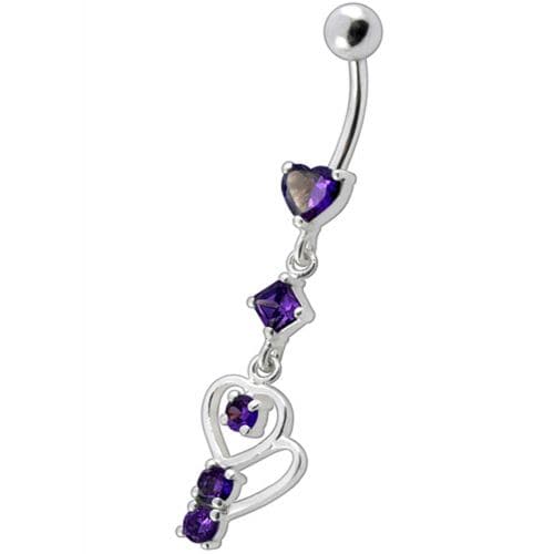 Fancy Heart Shape Jeweled Small Dangling Heart Banana Bar Belly Ring - Monster Piercing