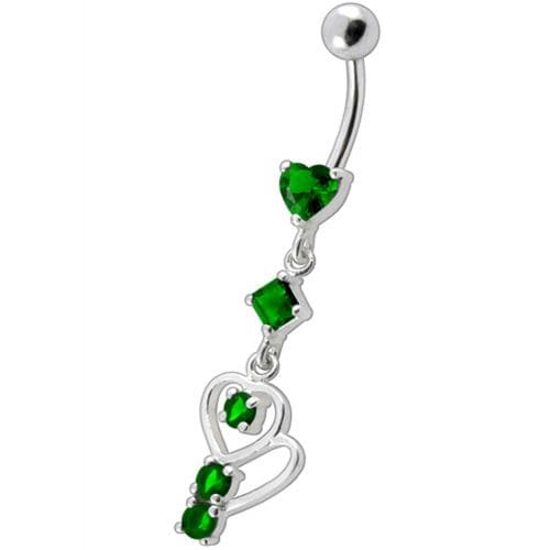 Fancy Heart Shape Jeweled Small Dangling Heart Banana Bar Belly Ring - Monster Piercing