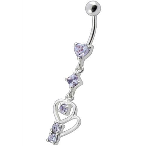 Fancy Heart Shape Jeweled Small Dangling Heart Banana Bar Belly Ring - Monster Piercing