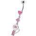 Fancy Heart Shape Jeweled Small Dangling Heart Banana Bar Belly Ring - Monster Piercing