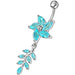 Fancy flower With Leafs Jeweled Silver Dangling Banana Belly Ring - Monster Piercing