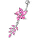 Fancy flower With Leafs Jeweled Silver Dangling Banana Belly Ring - Monster Piercing