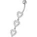 Triple Heart Dangling Fancy Multi Jeweled Curved Bar Belly Ring - Monster Piercing