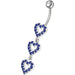 Triple Heart Dangling Fancy Multi Jeweled Curved Bar Belly Ring - Monster Piercing