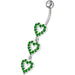 Triple Heart Dangling Fancy Multi Jeweled Curved Bar Belly Ring - Monster Piercing