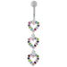 Triple Heart Dangling Fancy Multi Jeweled Curved Bar Belly Ring - Monster Piercing