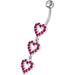 Triple Heart Dangling Fancy Multi Jeweled Curved Bar Belly Ring - Monster Piercing