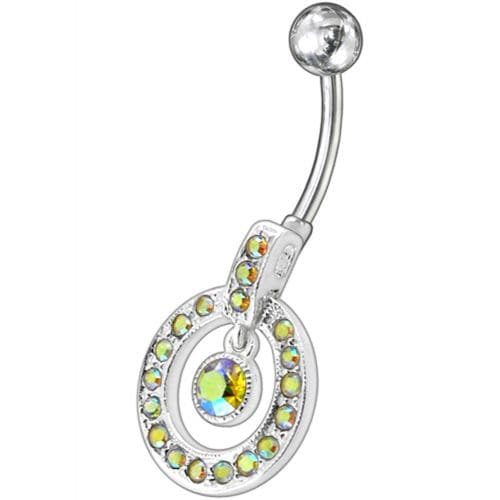 Fancy Multi Colored Round Shape Jeweled Dangling Banana Bar Belly Ring - Monster Piercing