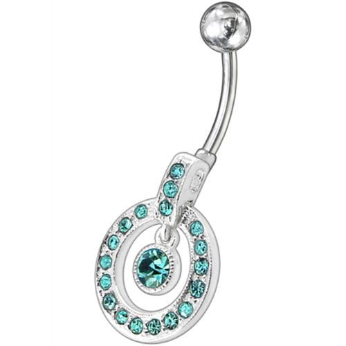 Fancy Multi Colored Round Shape Jeweled Dangling Banana Bar Belly Ring - Monster Piercing