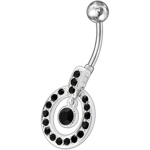 Fancy Multi Colored Round Shape Jeweled Dangling Banana Bar Belly Ring - Monster Piercing