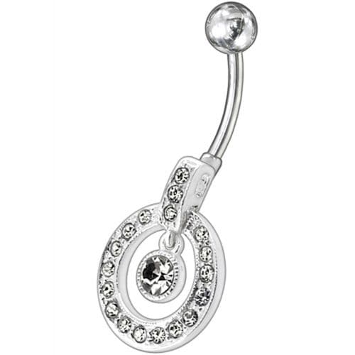 Fancy Multi Colored Round Shape Jeweled Dangling Banana Bar Belly Ring - Monster Piercing