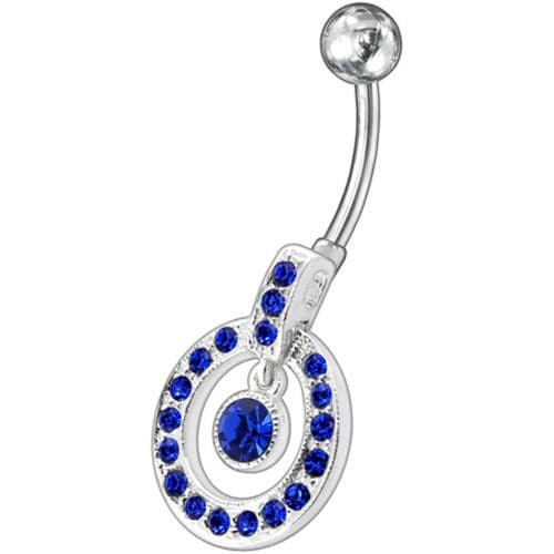 Fancy Multi Colored Round Shape Jeweled Dangling Banana Bar Belly Ring - Monster Piercing