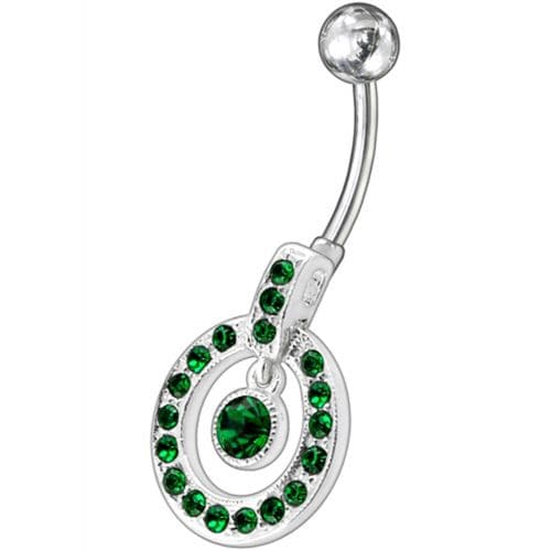 Fancy Multi Colored Round Shape Jeweled Dangling Banana Bar Belly Ring - Monster Piercing