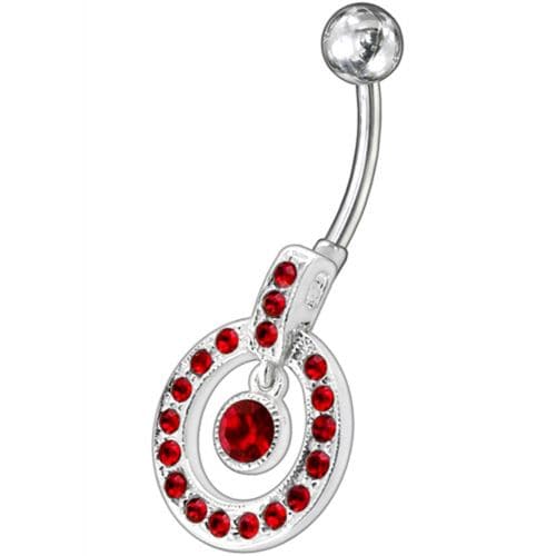 Fancy Multi Colored Round Shape Jeweled Dangling Banana Bar Belly Ring - Monster Piercing