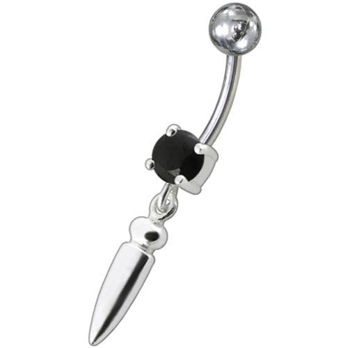 Silver bullet with Single Stone Fancy Jeweled Dangling Belly Ring - Monster Piercing