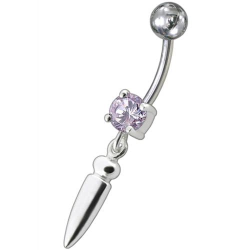 Silver bullet with Single Stone Fancy Jeweled Dangling Belly Ring - Monster Piercing