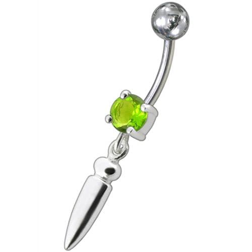 Silver bullet with Single Stone Fancy Jeweled Dangling Belly Ring - Monster Piercing