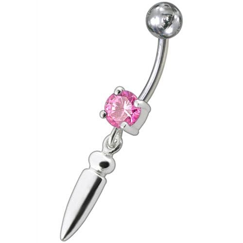 Silver bullet with Single Stone Fancy Jeweled Dangling Belly Ring - Monster Piercing