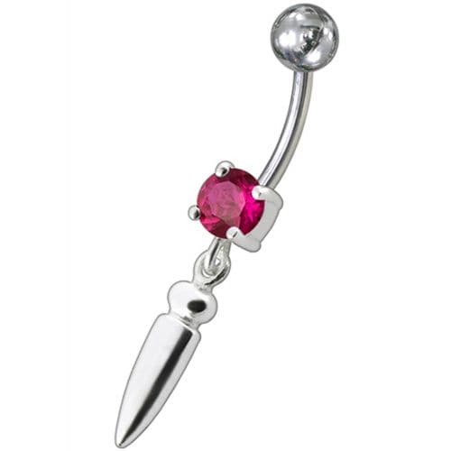 Silver bullet with Single Stone Fancy Jeweled Dangling Belly Ring - Monster Piercing