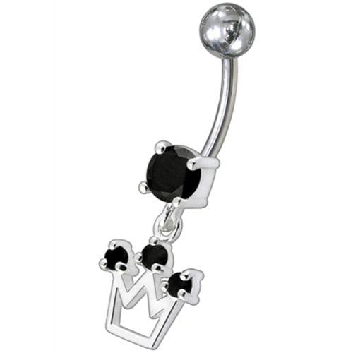 Fancy Silver Crown Jeweled Dangling Belly Ring - Monster Piercing