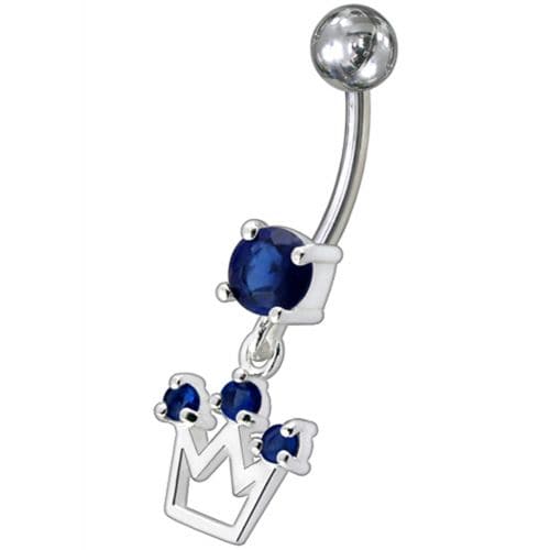 Fancy Silver Crown Jeweled Dangling Belly Ring - Monster Piercing