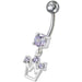 Fancy Silver Crown Jeweled Dangling Belly Ring - Monster Piercing