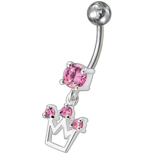 Fancy Silver Crown Jeweled Dangling Belly Ring - Monster Piercing