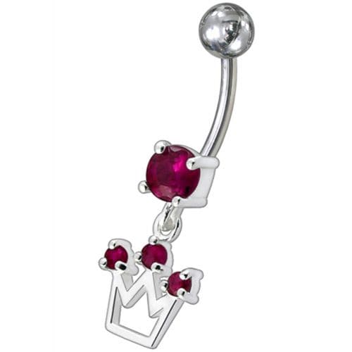 Fancy Silver Crown Jeweled Dangling Belly Ring - Monster Piercing