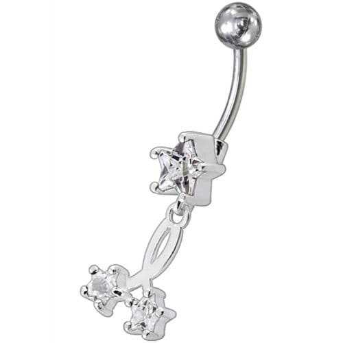 Fancy Standing Star Jeweled Dangling Navel Ring - Monster Piercing