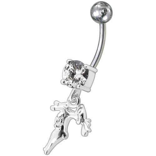 Fancy Jeweled With Single Stone Dangling Belly Ring - Monster Piercing