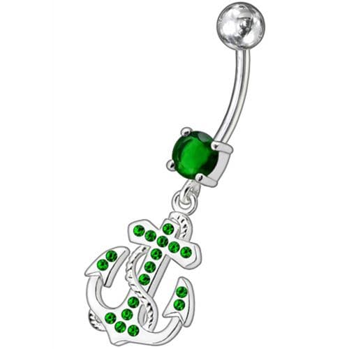 Fancy Jeweled Anchor And Cross Dangling Curved Belly Ring - Monster Piercing