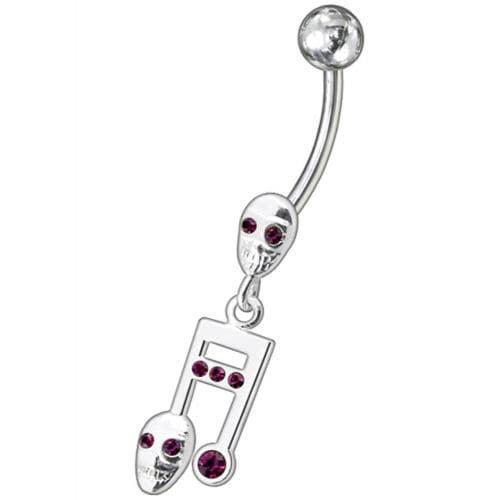 Fancy Skeleton Jeweled Dangling SS Bar Belly Ring  - Monster Piercing