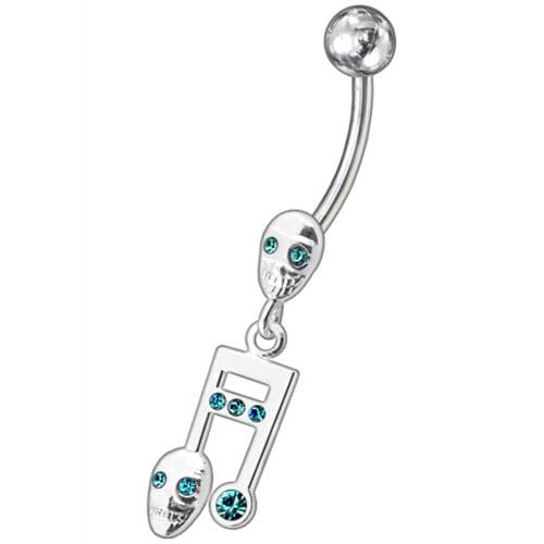 Fancy Skeleton Jeweled Dangling SS Bar Belly Ring  - Monster Piercing