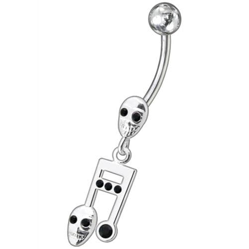 Fancy Skeleton Jeweled Dangling SS Bar Belly Ring  - Monster Piercing