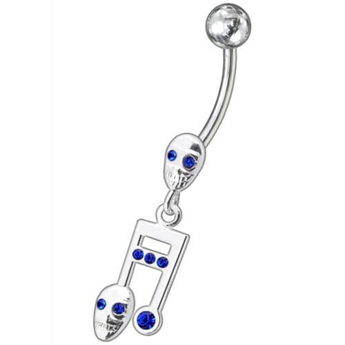 Fancy Skeleton Jeweled Dangling SS Bar Belly Ring  - Monster Piercing