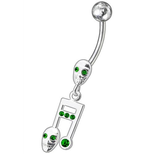 Fancy Skeleton Jeweled Dangling SS Bar Belly Ring  - Monster Piercing