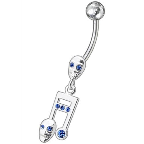 Fancy Skeleton Jeweled Dangling SS Bar Belly Ring  - Monster Piercing