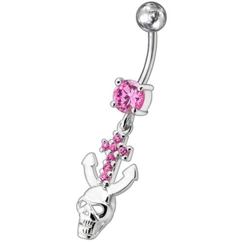 Jeweled Dangling Navel Ring With Fancy Devil Skull - Monster Piercing