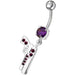 Dangling Silver Fancy GUN Jeweled Curved Bar Navel Ring - Monster Piercing