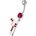 Dangling Silver Fancy GUN Jeweled Curved Bar Navel Ring - Monster Piercing