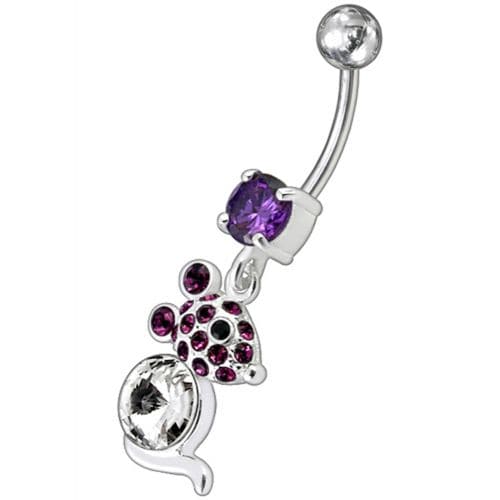 Jeweled Dangling Banana Bar Fancy Small Rat Belly Ring - Monster Piercing