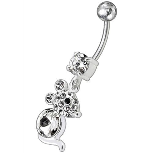 Jeweled Dangling Banana Bar Fancy Small Rat Belly Ring - Monster Piercing