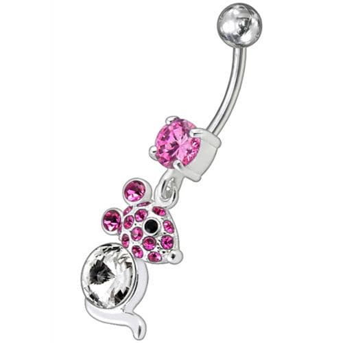 Jeweled Dangling Banana Bar Fancy Small Rat Belly Ring - Monster Piercing