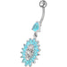 Jeweled Dangling Fancy  Glitter Flower SS Banana Bar Belly Ring Body Jewelry - Monster Piercing