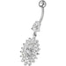 Jeweled Dangling Fancy  Glitter Flower SS Banana Bar Belly Ring Body Jewelry - Monster Piercing