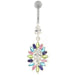 Jeweled Dangling Fancy  Glitter Flower SS Banana Bar Belly Ring Body Jewelry - Monster Piercing