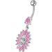 Jeweled Dangling Fancy  Glitter Flower SS Banana Bar Belly Ring Body Jewelry - Monster Piercing