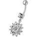 Fancy  White Royal Flower Jeweled Dangling SS Bar Belly Ring - Monster Piercing