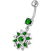 Fancy  White Royal Flower Jeweled Dangling SS Bar Belly Ring - Monster Piercing