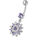 Fancy  White Royal Flower Jeweled Dangling SS Bar Belly Ring - Monster Piercing